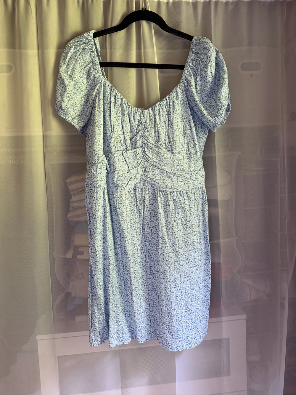 Hollister Light Blue Floral Smocked-Neck Dress